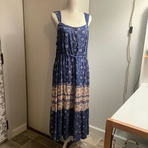 Lucky Brand Blue and Cream Floral Maxi Dress